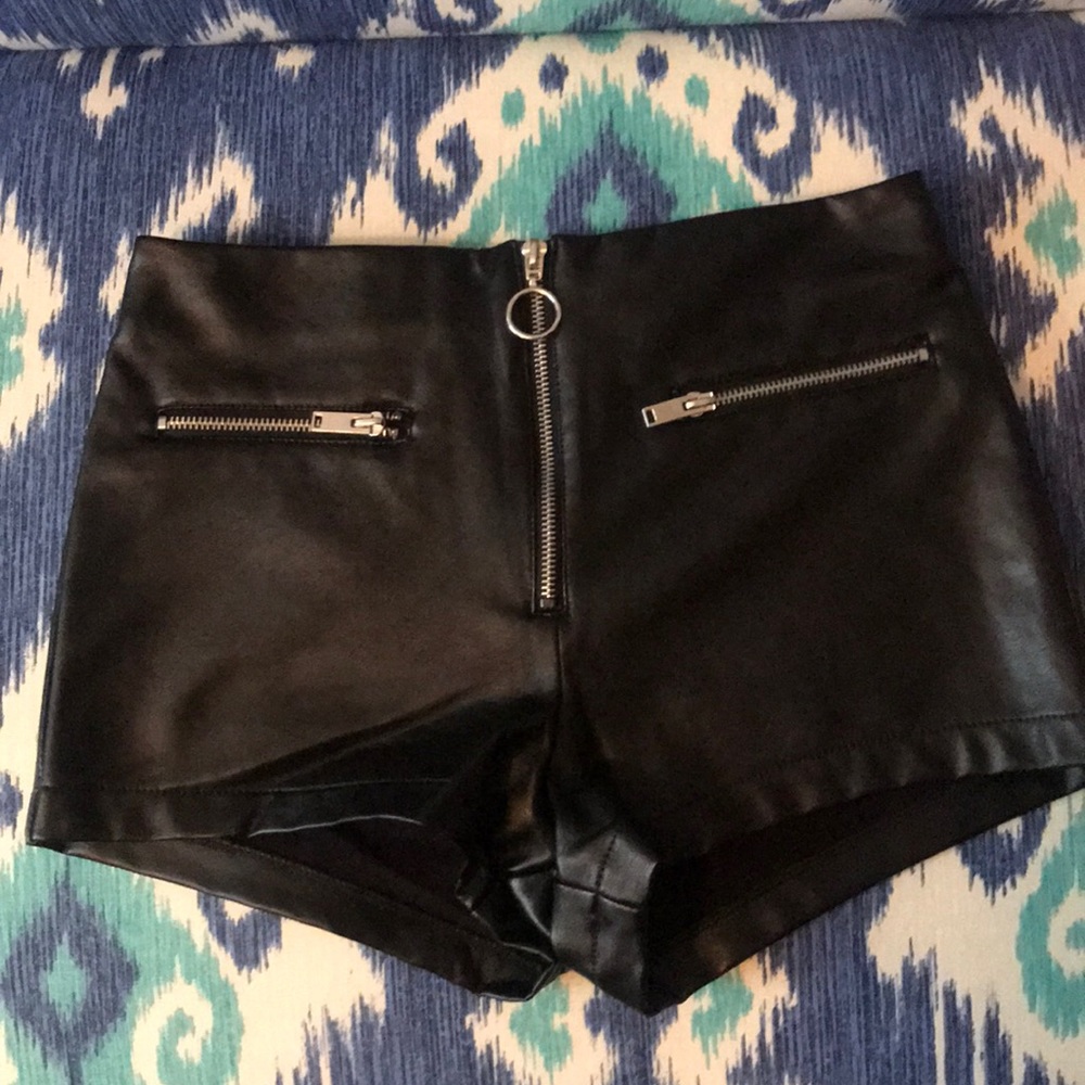 Black leather shorts